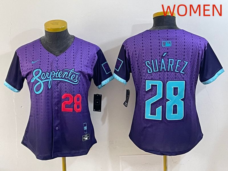 Women 2025 Arizona Diamondback #28 Suarez Purple Joint Name Nike MLB Jersey style 3->women mlb jersey->Women Jersey